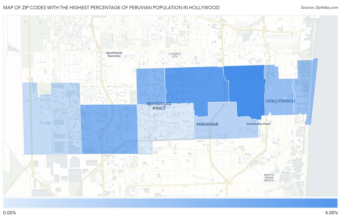 Zip Codes with the Highest Percentage of Peruvian Population in Hollywood Map