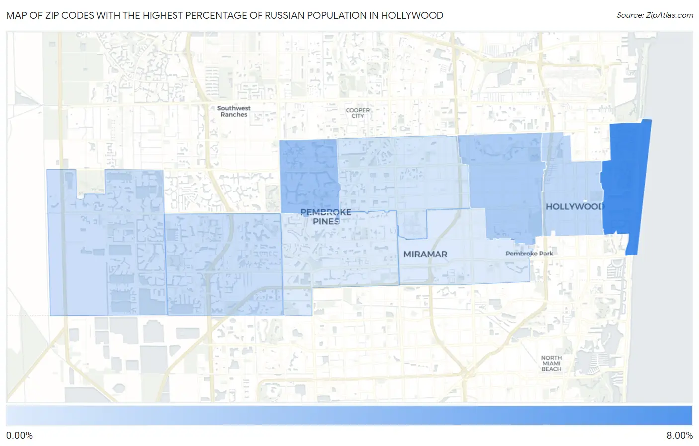 Zip Codes with the Highest Percentage of Russian Population in Hollywood Map