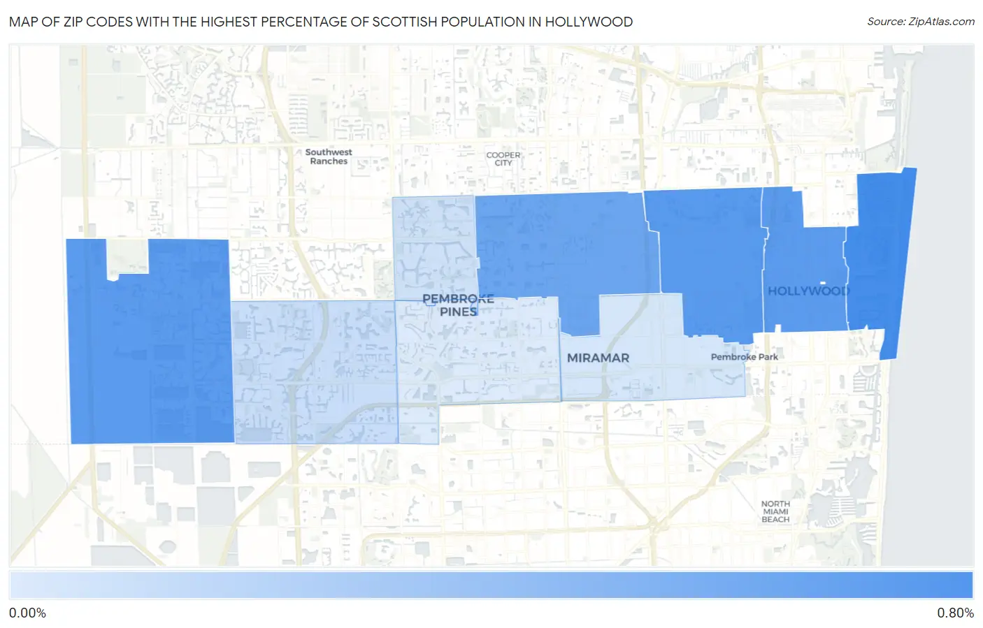 Zip Codes with the Highest Percentage of Scottish Population in Hollywood Map