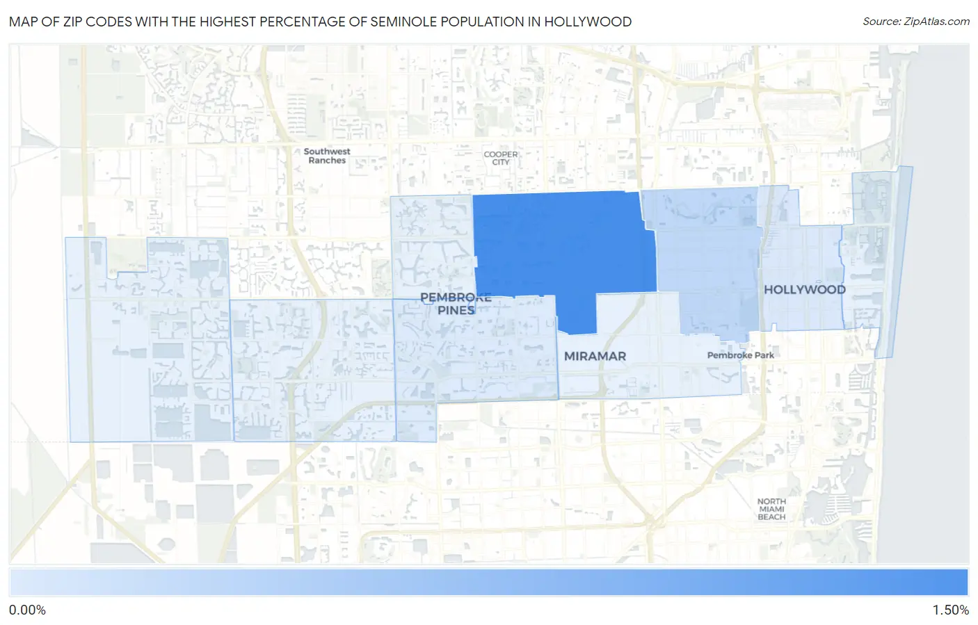 Zip Codes with the Highest Percentage of Seminole Population in Hollywood Map