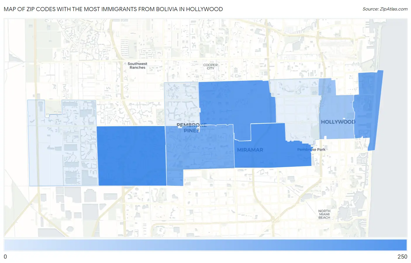 Zip Codes with the Most Immigrants from Bolivia in Hollywood Map