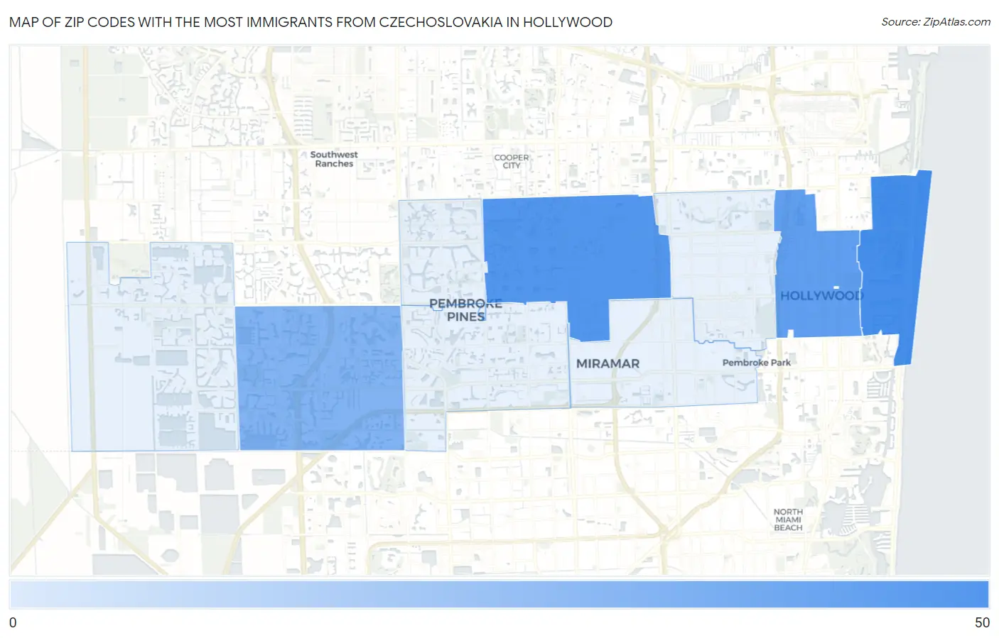 Zip Codes with the Most Immigrants from Czechoslovakia in Hollywood Map