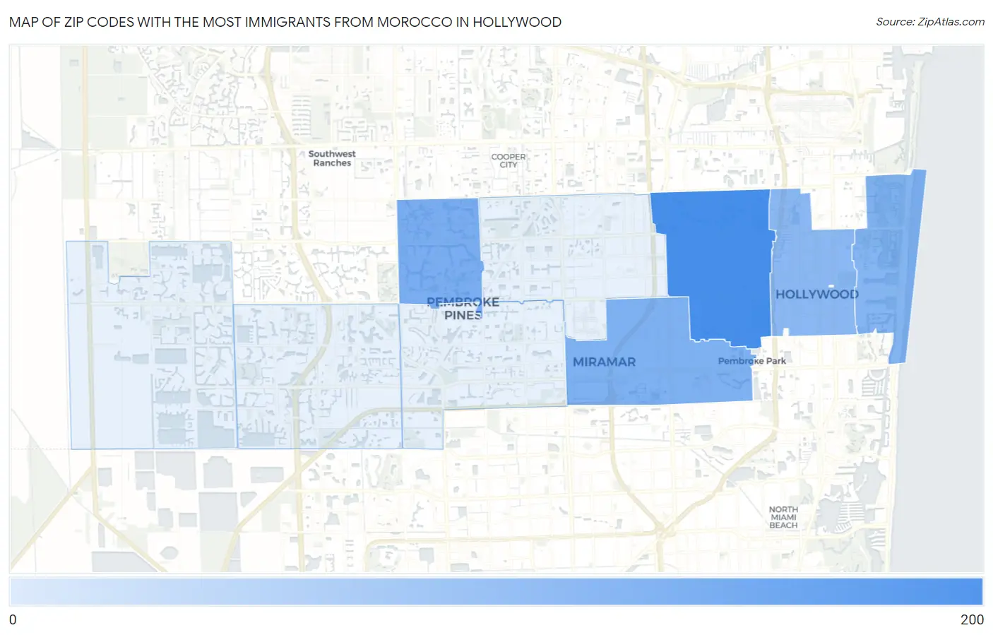 Zip Codes with the Most Immigrants from Morocco in Hollywood Map