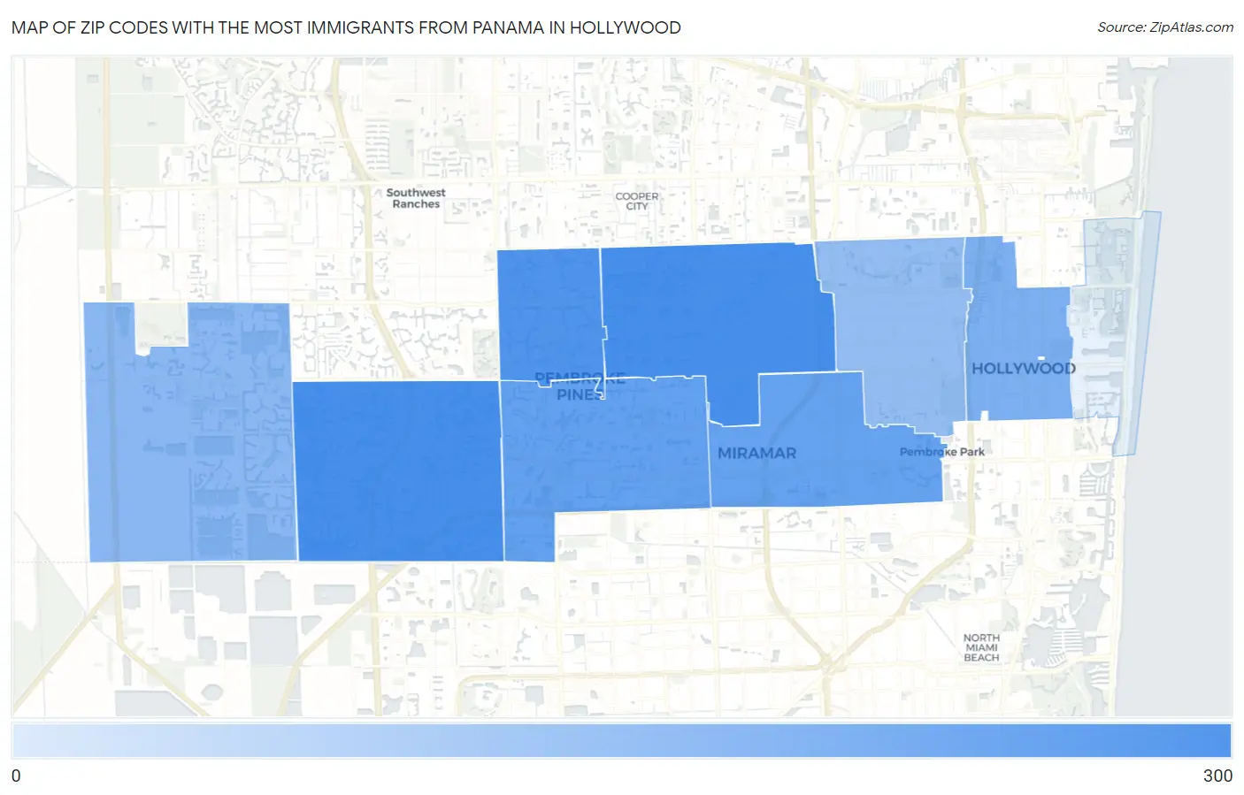 Zip Codes with the Most Immigrants from Panama in Hollywood Map