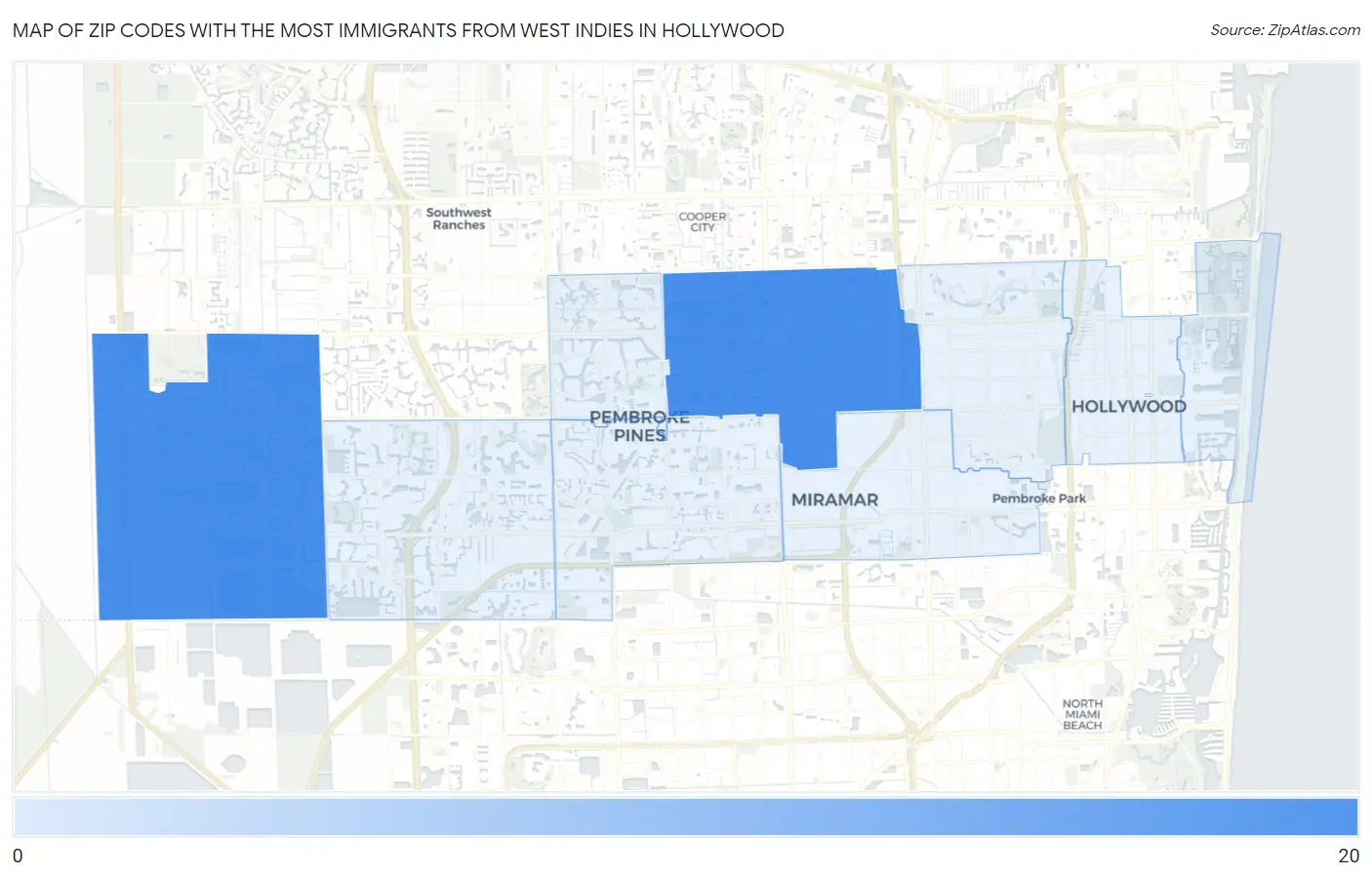 Zip Codes with the Most Immigrants from West Indies in Hollywood Map