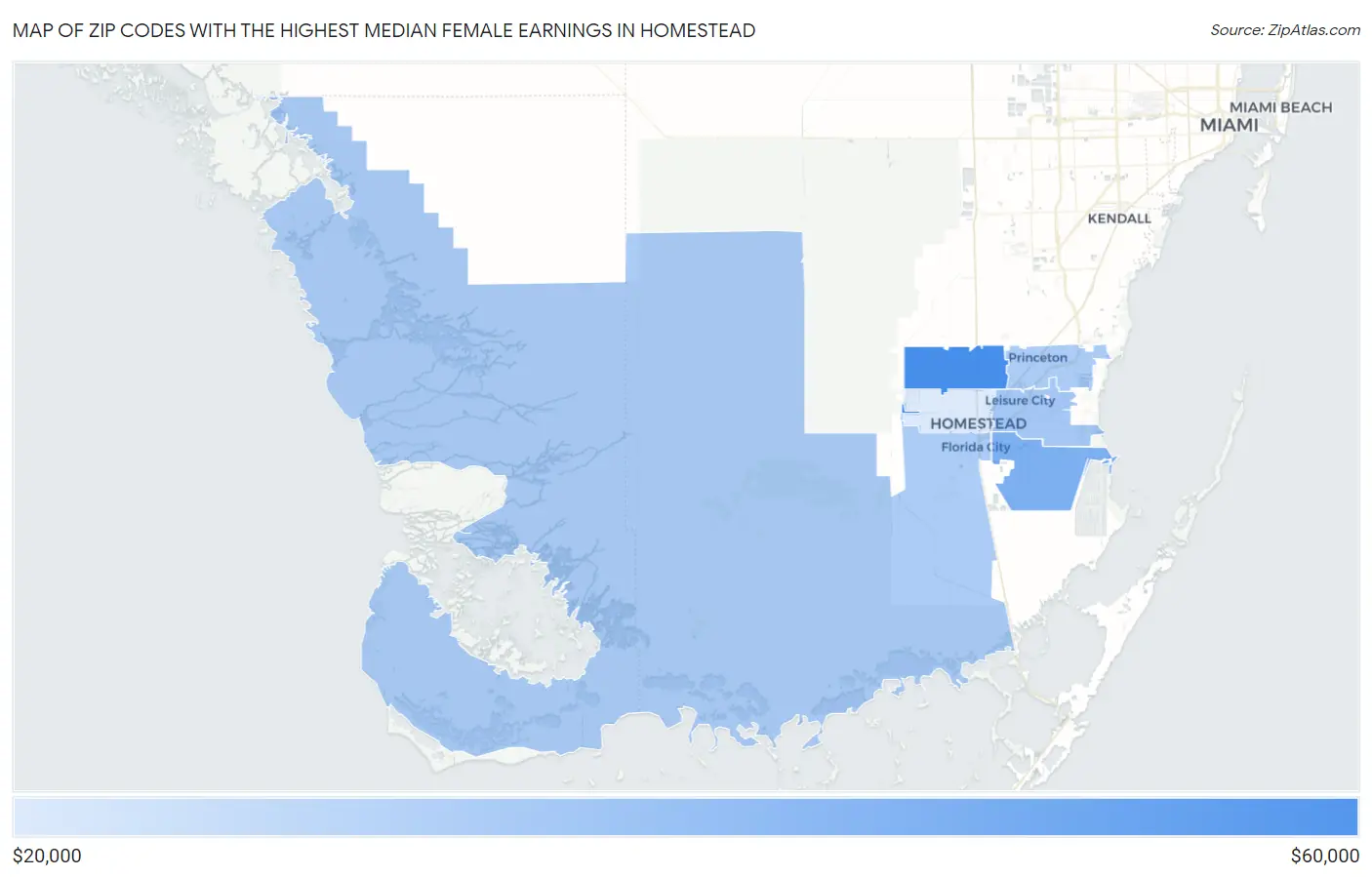 Zip Codes with the Highest Median Female Earnings in Homestead Map