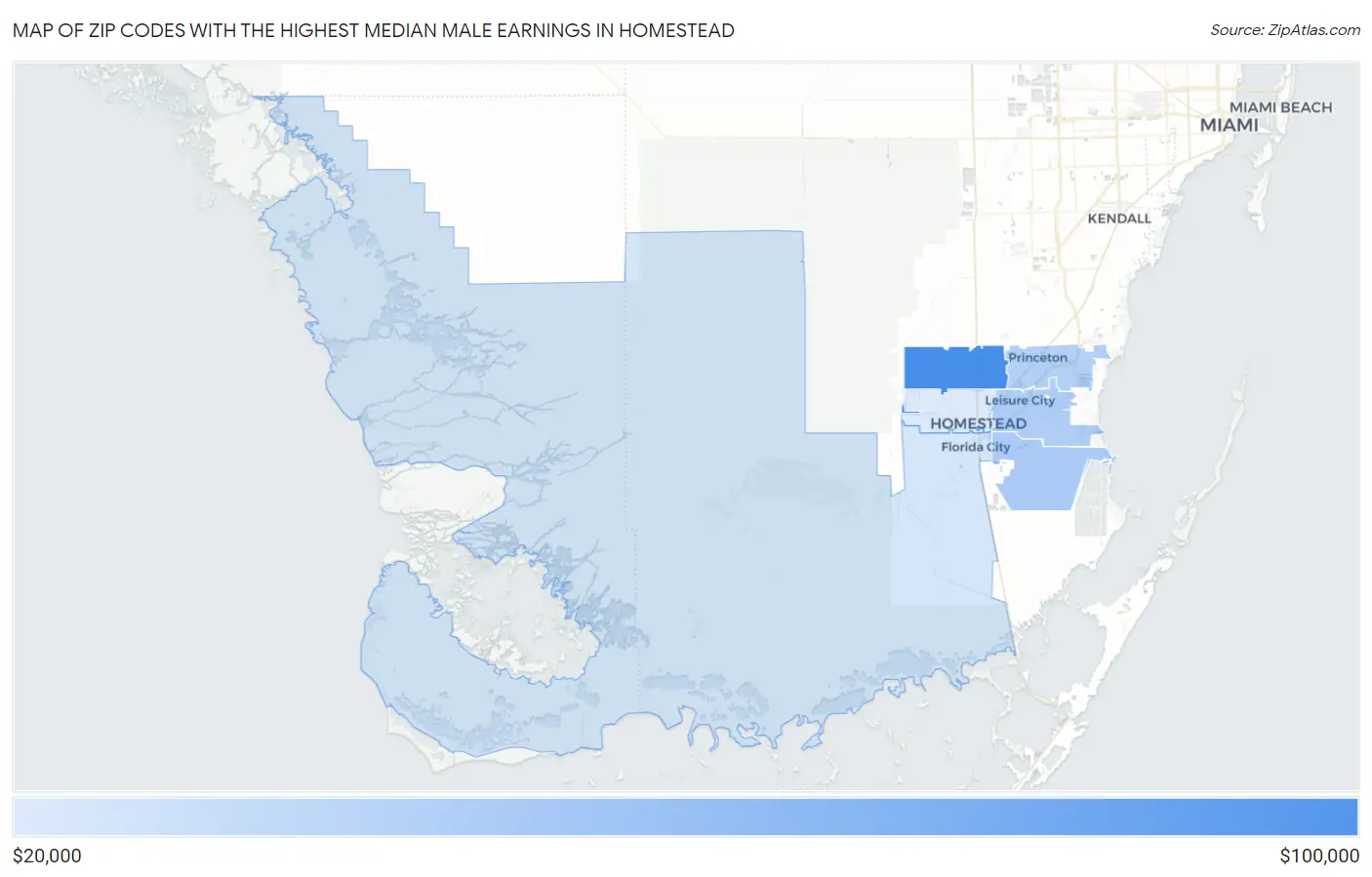 Zip Codes with the Highest Median Male Earnings in Homestead Map