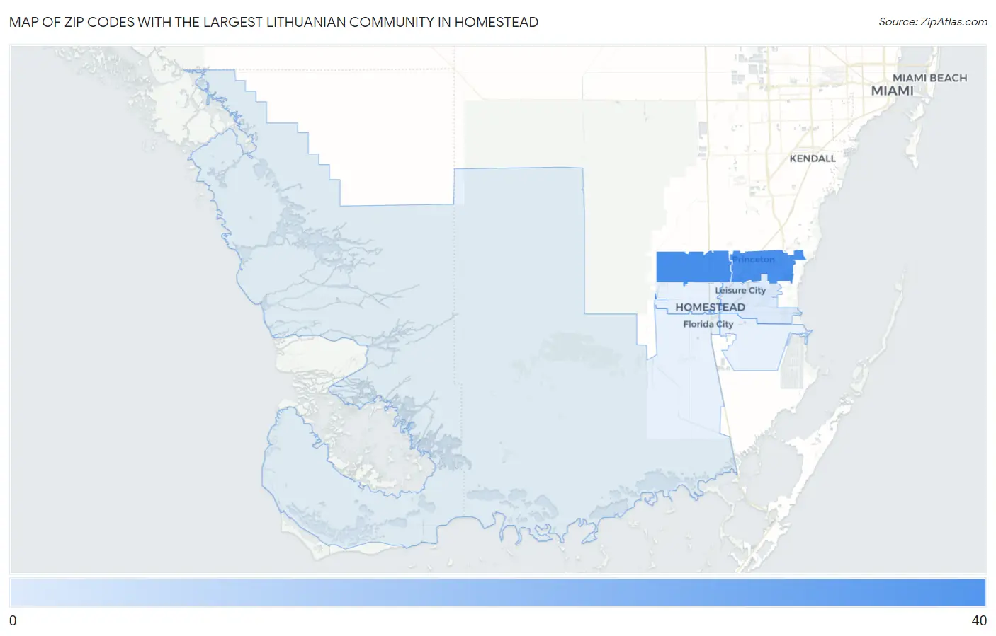 Zip Codes with the Largest Lithuanian Community in Homestead Map