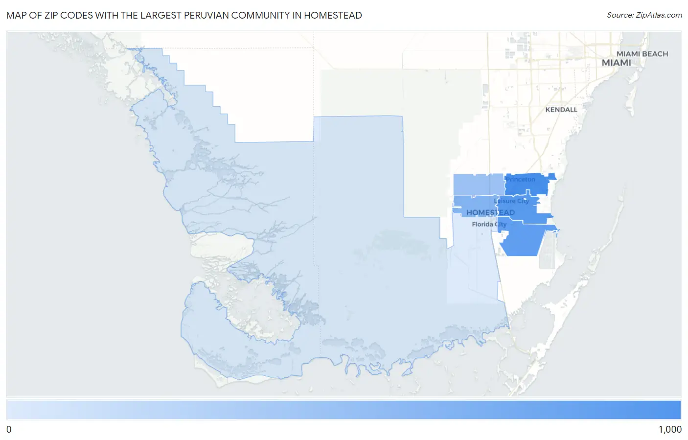 Zip Codes with the Largest Peruvian Community in Homestead Map
