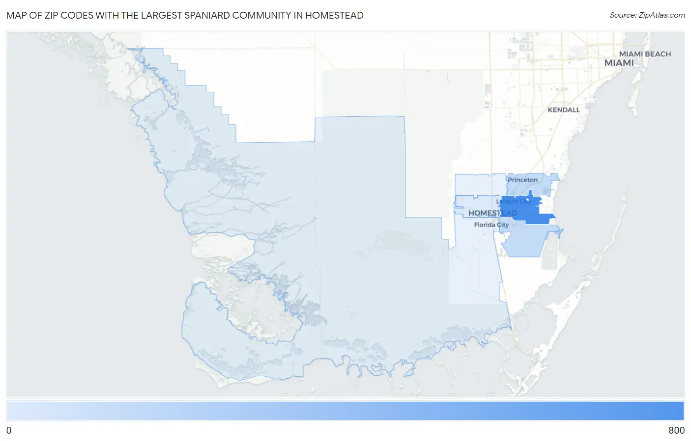 Zip Codes with the Largest Spaniard Community in Homestead Map