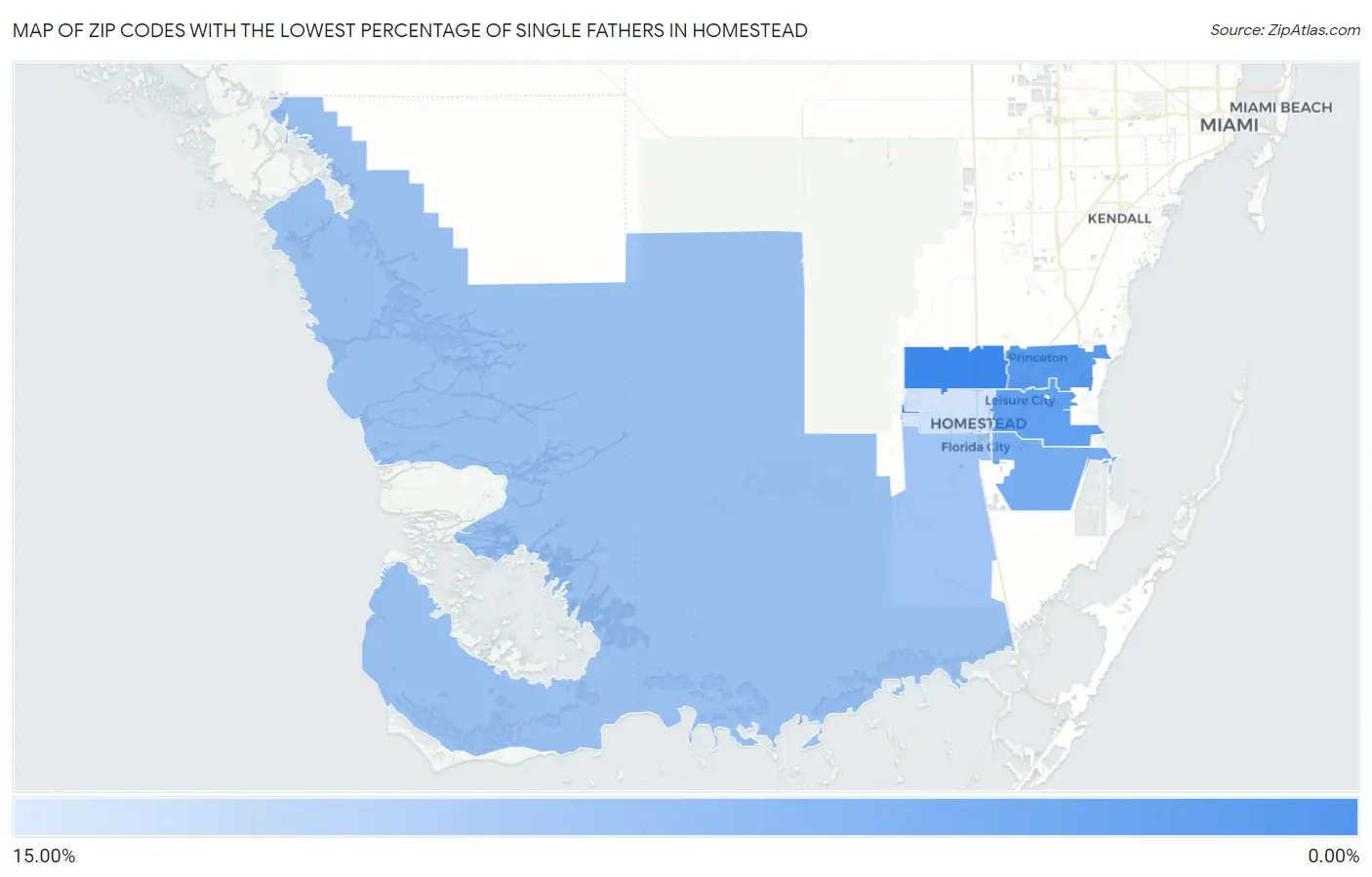 Zip Codes with the Lowest Percentage of Single Fathers in Homestead Map
