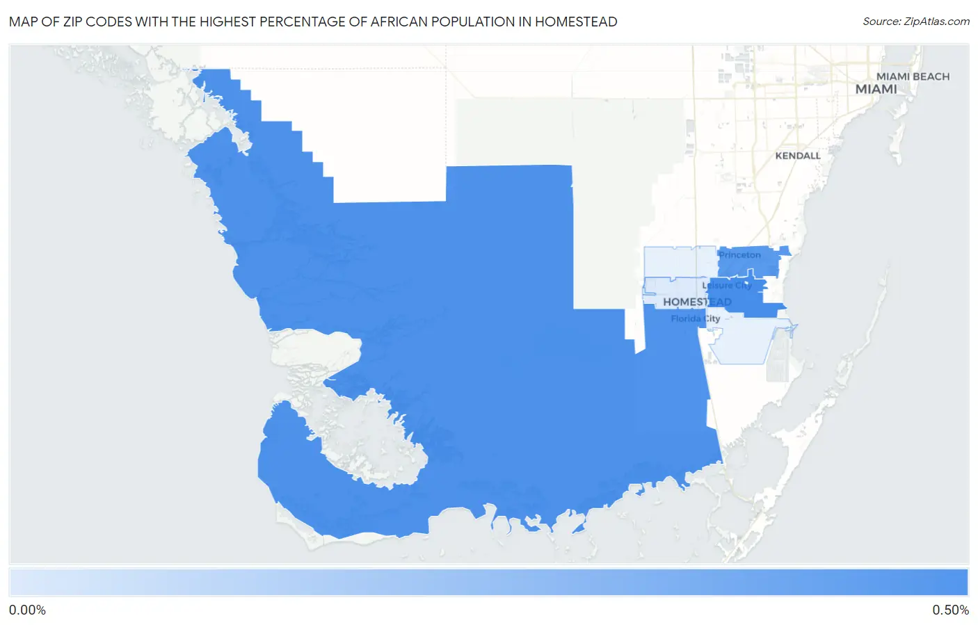 Zip Codes with the Highest Percentage of African Population in Homestead Map