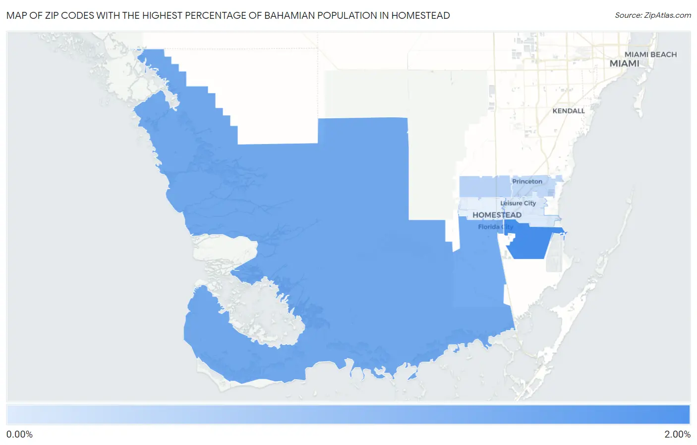 Zip Codes with the Highest Percentage of Bahamian Population in Homestead Map