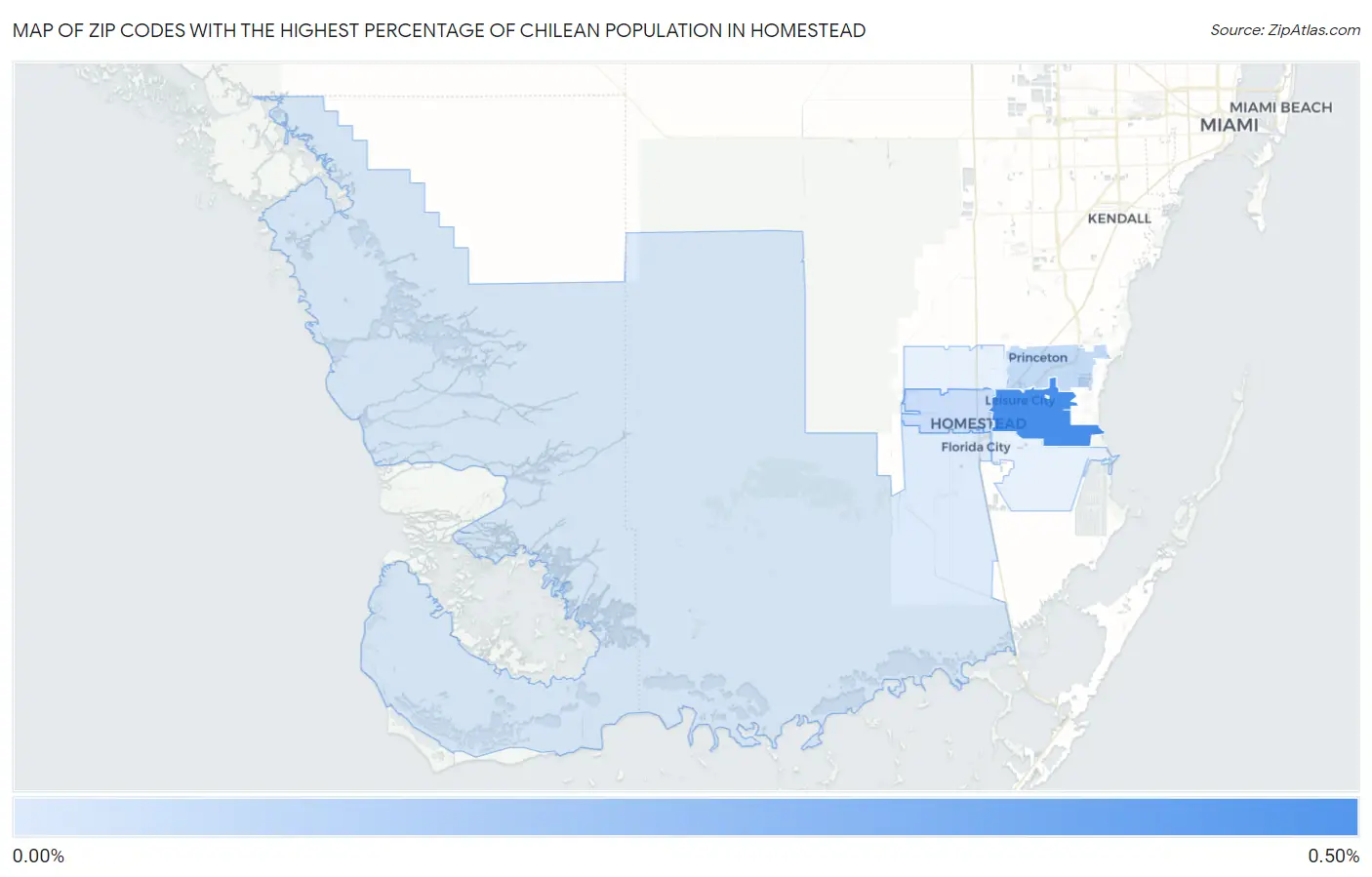 Zip Codes with the Highest Percentage of Chilean Population in Homestead Map