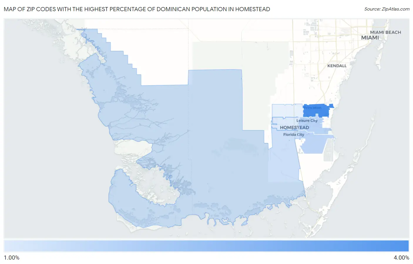 Zip Codes with the Highest Percentage of Dominican Population in Homestead Map