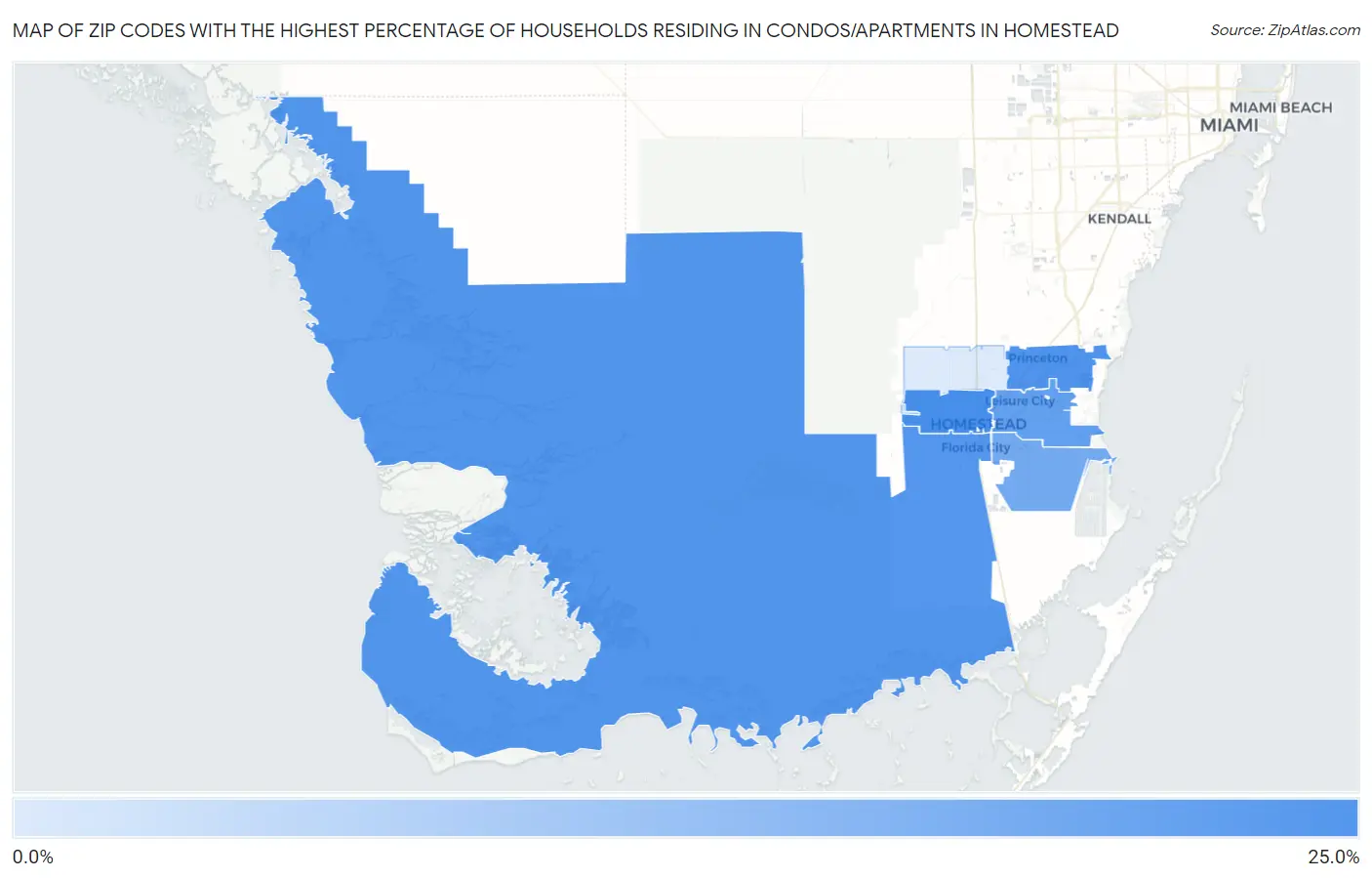 Zip Codes with the Highest Percentage of Households Residing in Condos/Apartments in Homestead Map