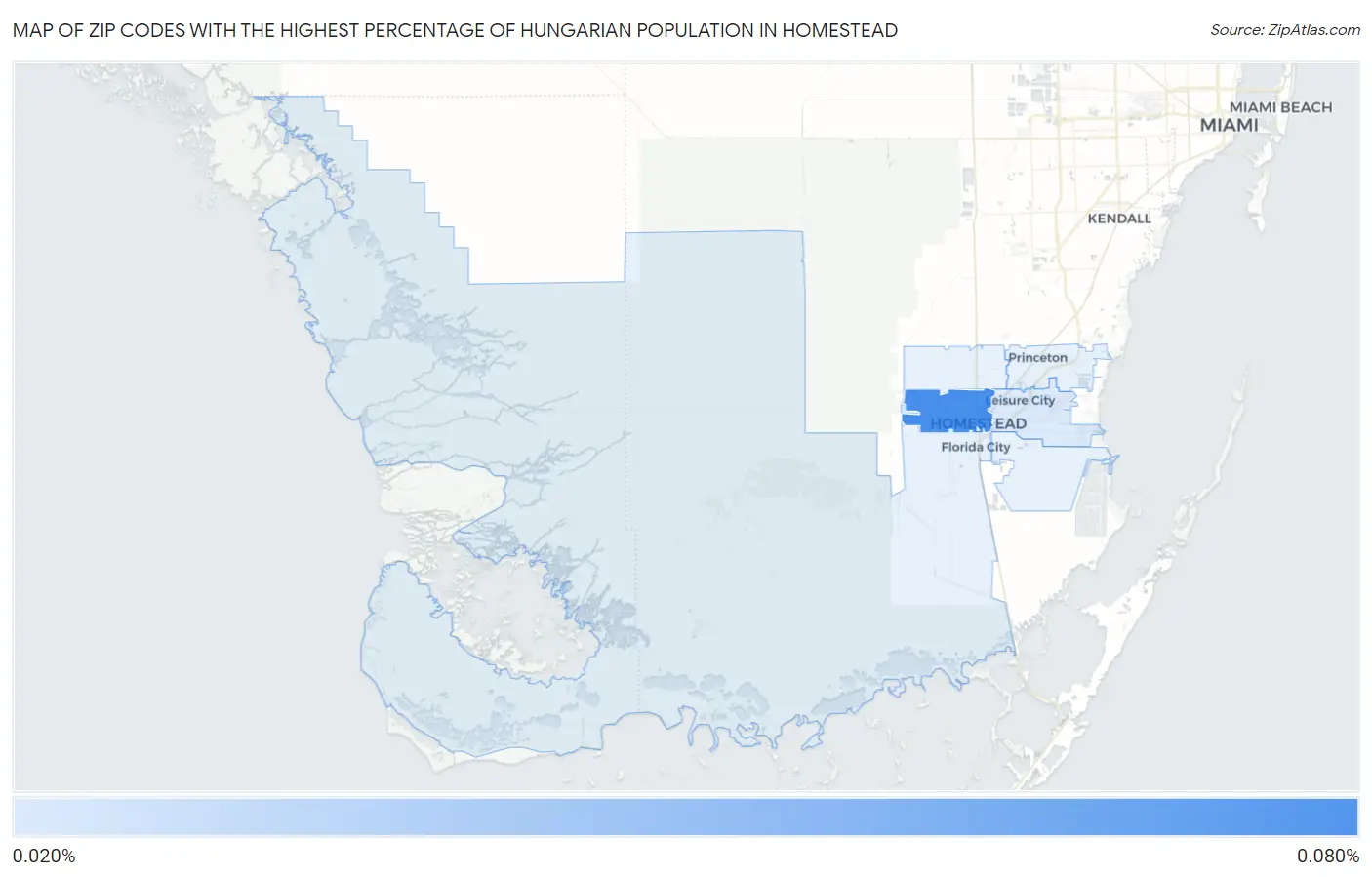 Zip Codes with the Highest Percentage of Hungarian Population in Homestead Map