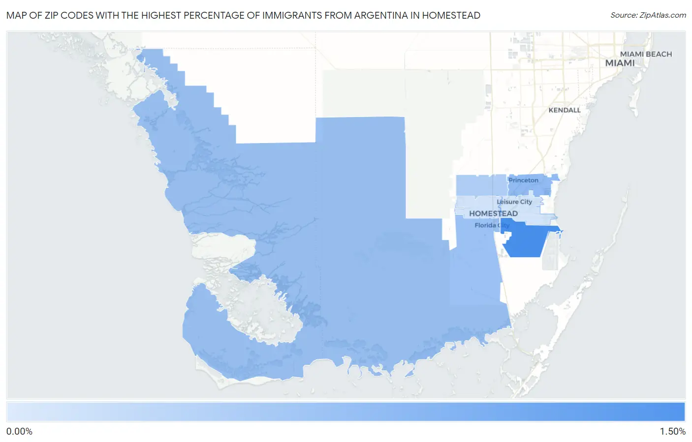 Zip Codes with the Highest Percentage of Immigrants from Argentina in Homestead Map