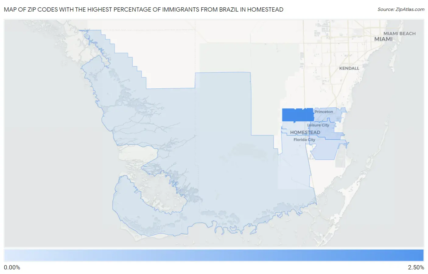 Zip Codes with the Highest Percentage of Immigrants from Brazil in Homestead Map