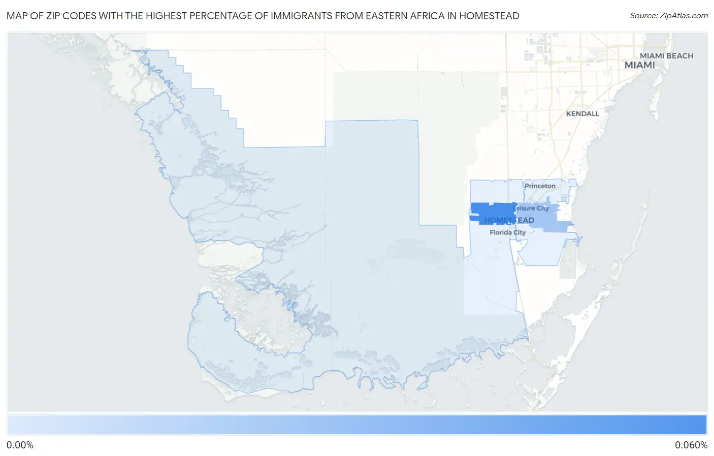 Zip Codes with the Highest Percentage of Immigrants from Eastern Africa in Homestead Map
