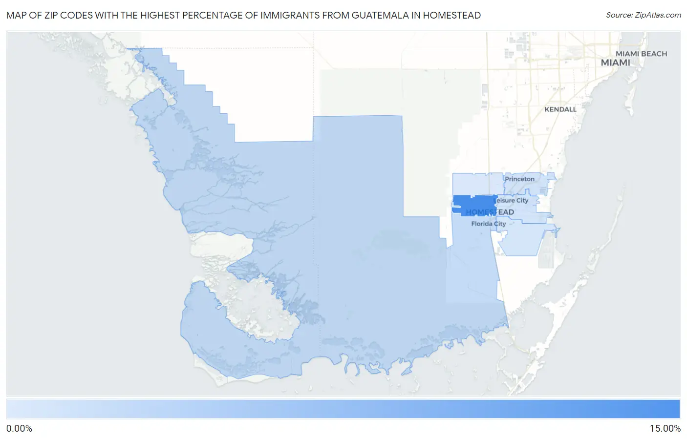 Zip Codes with the Highest Percentage of Immigrants from Guatemala in Homestead Map