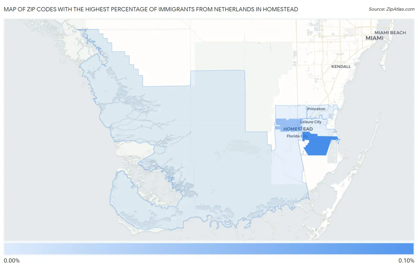 Zip Codes with the Highest Percentage of Immigrants from Netherlands in Homestead Map