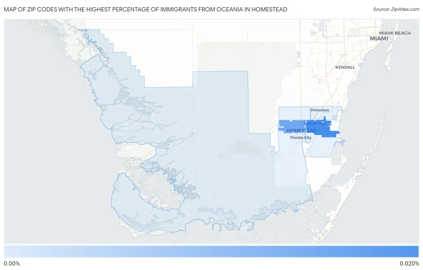 Zip Codes with the Highest Percentage of Immigrants from Oceania in Homestead Map