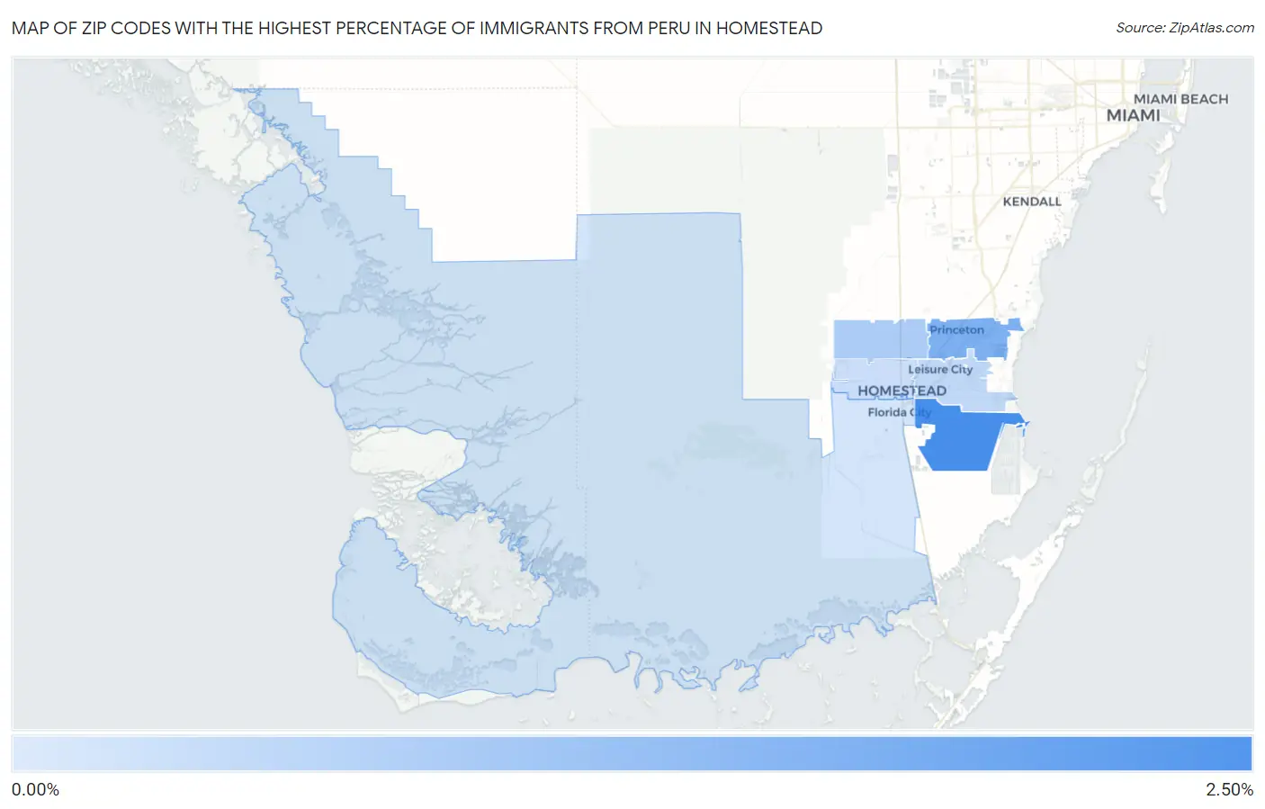 Zip Codes with the Highest Percentage of Immigrants from Peru in Homestead Map