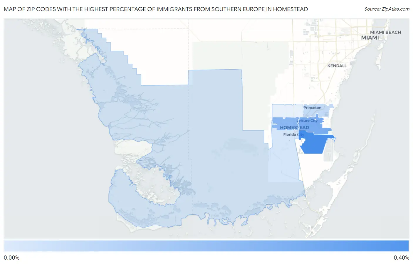 Zip Codes with the Highest Percentage of Immigrants from Southern Europe in Homestead Map