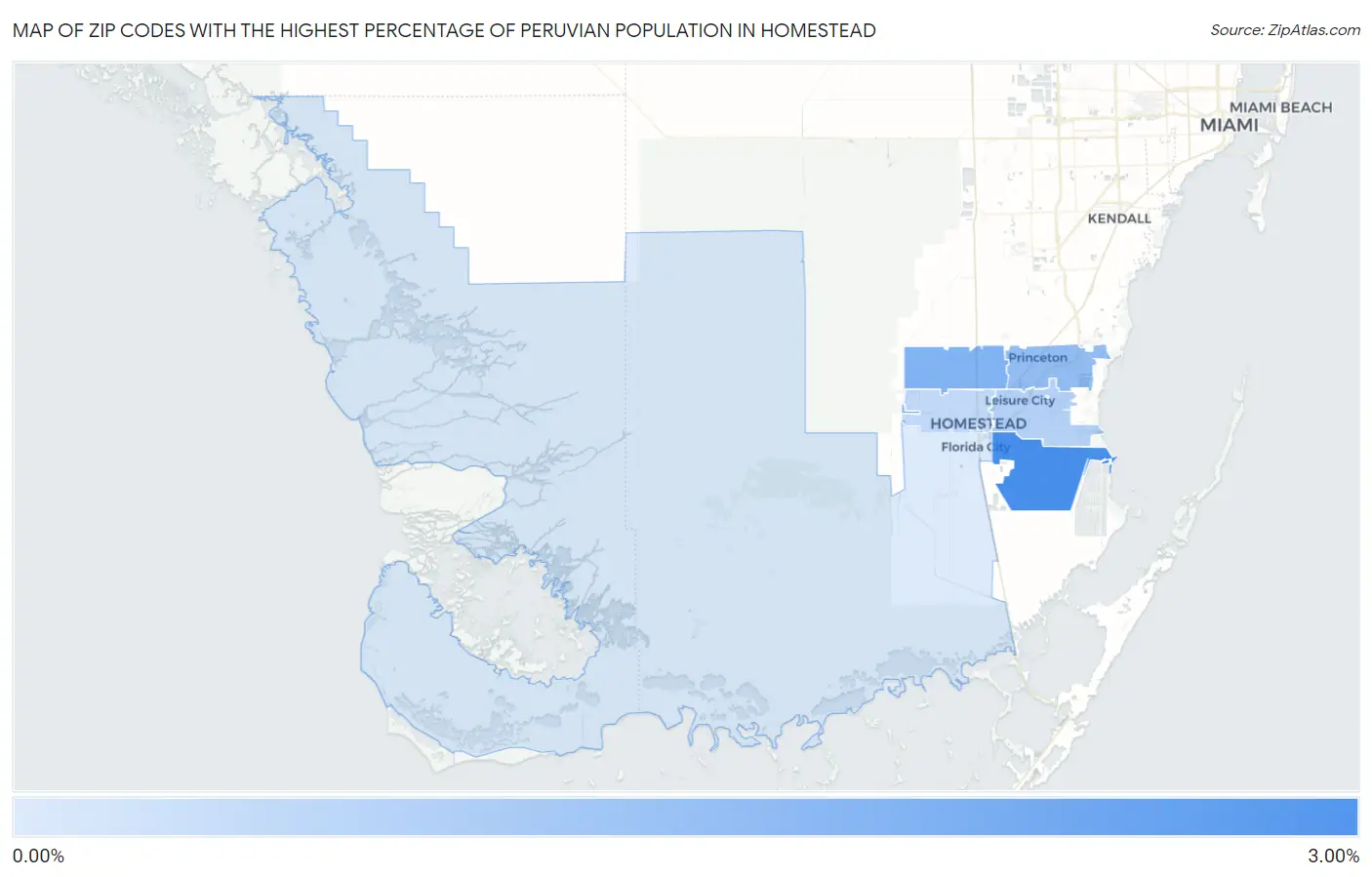 Zip Codes with the Highest Percentage of Peruvian Population in Homestead Map