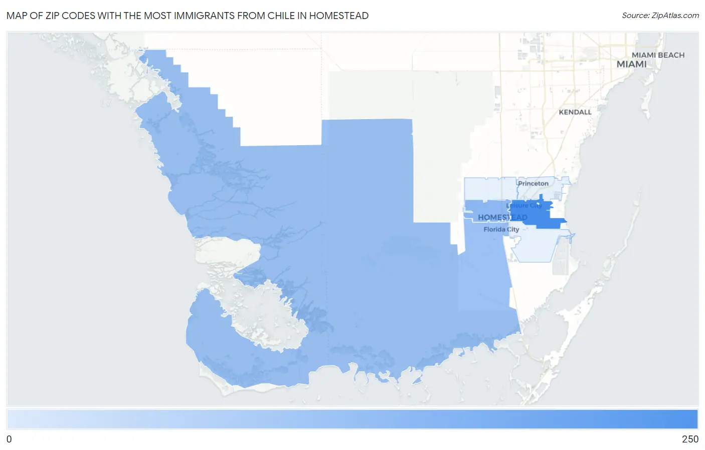 Zip Codes with the Most Immigrants from Chile in Homestead Map