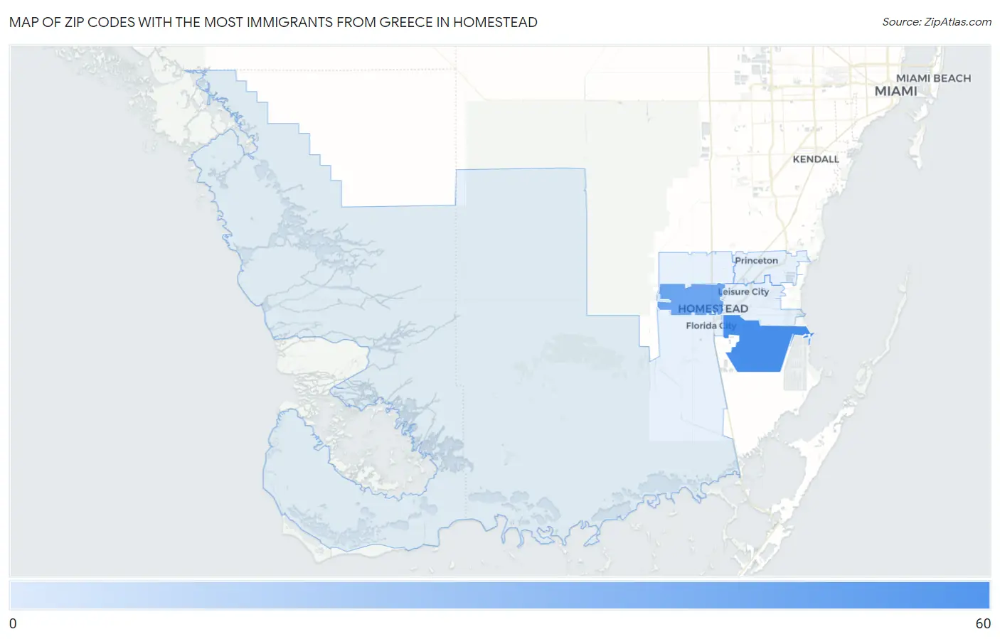Zip Codes with the Most Immigrants from Greece in Homestead Map