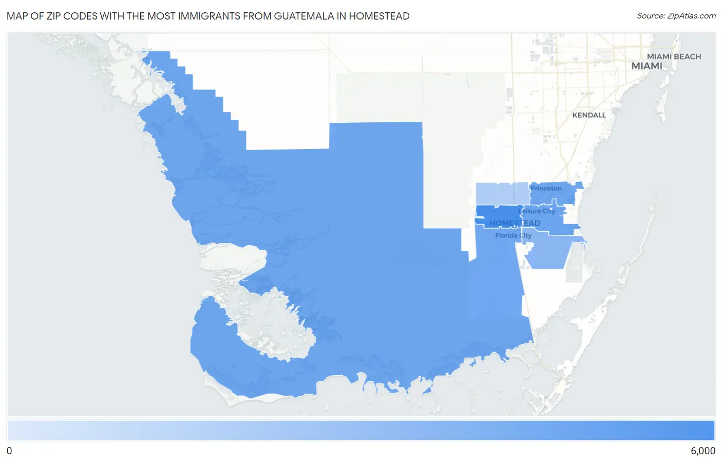 Zip Codes with the Most Immigrants from Guatemala in Homestead Map