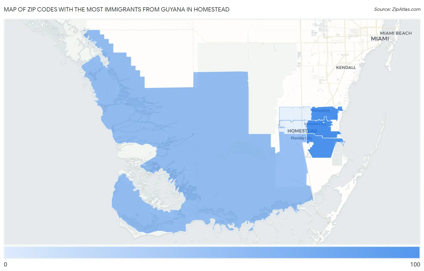 Zip Codes with the Most Immigrants from Guyana in Homestead Map