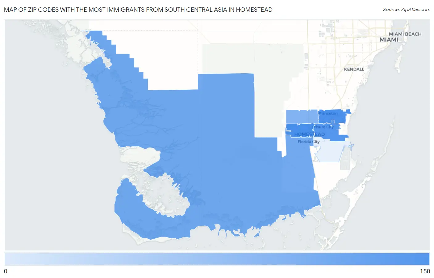 Zip Codes with the Most Immigrants from South Central Asia in Homestead Map