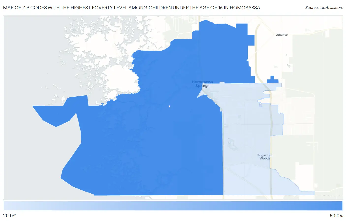 Zip Codes with the Highest Poverty Level Among Children Under the Age of 16 in Homosassa Map