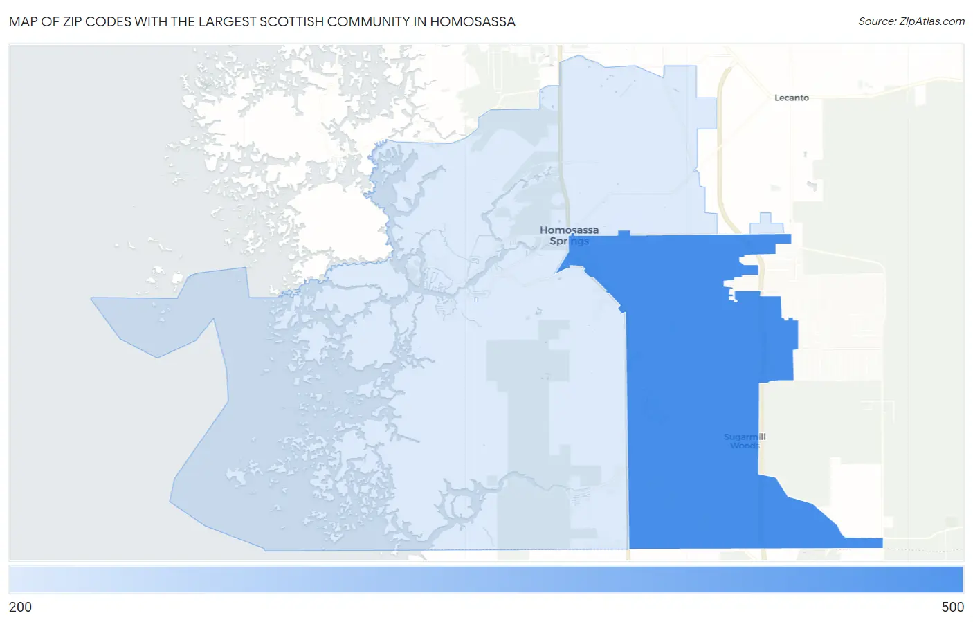 Zip Codes with the Largest Scottish Community in Homosassa Map
