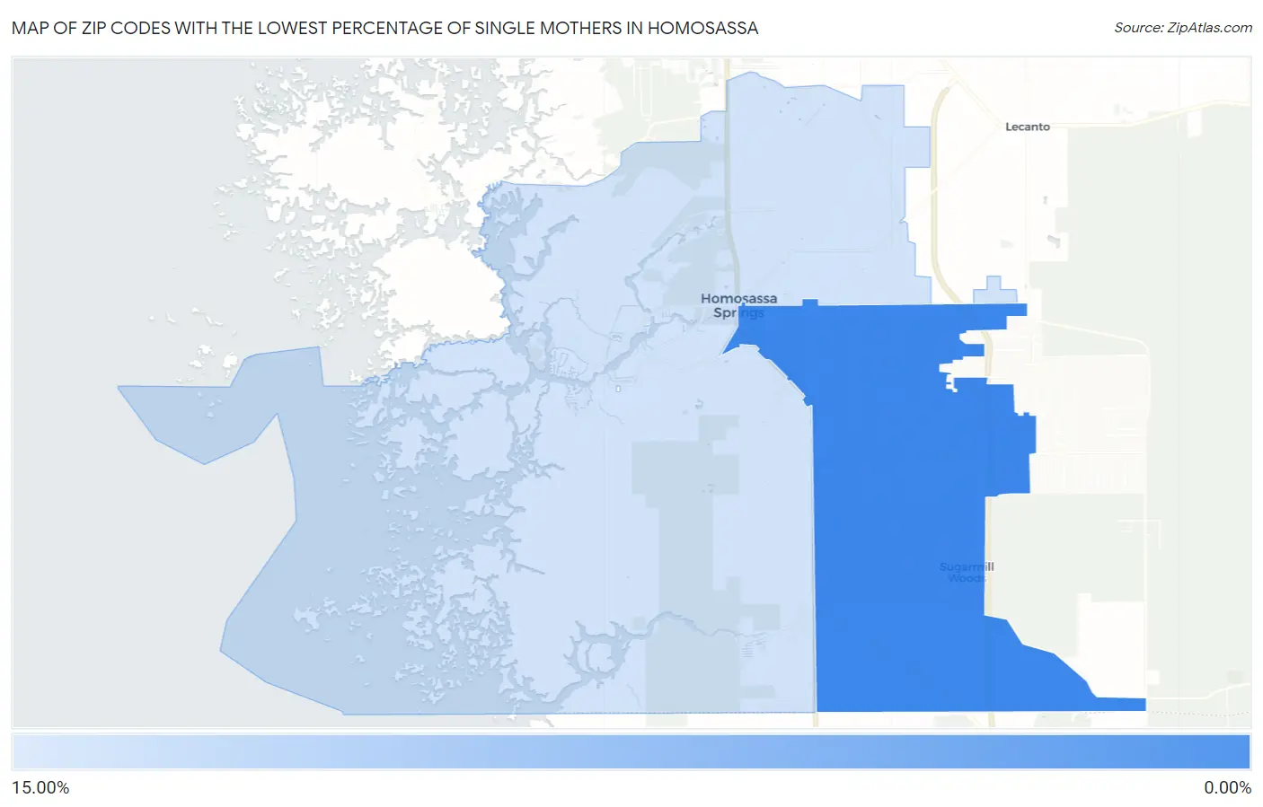 Zip Codes with the Lowest Percentage of Single Mothers in Homosassa Map
