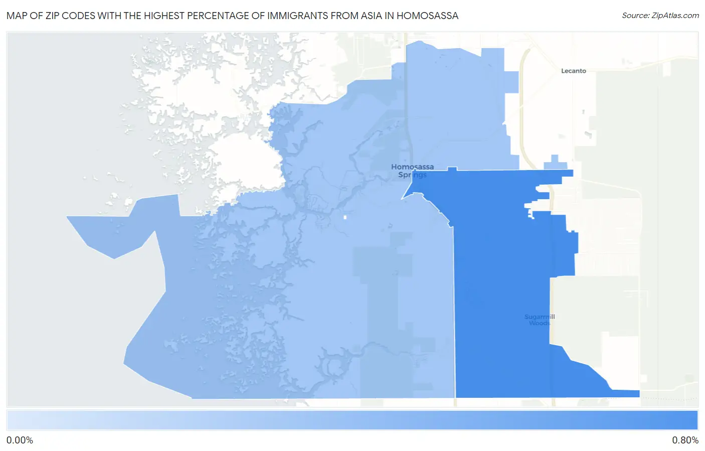 Zip Codes with the Highest Percentage of Immigrants from Asia in Homosassa Map
