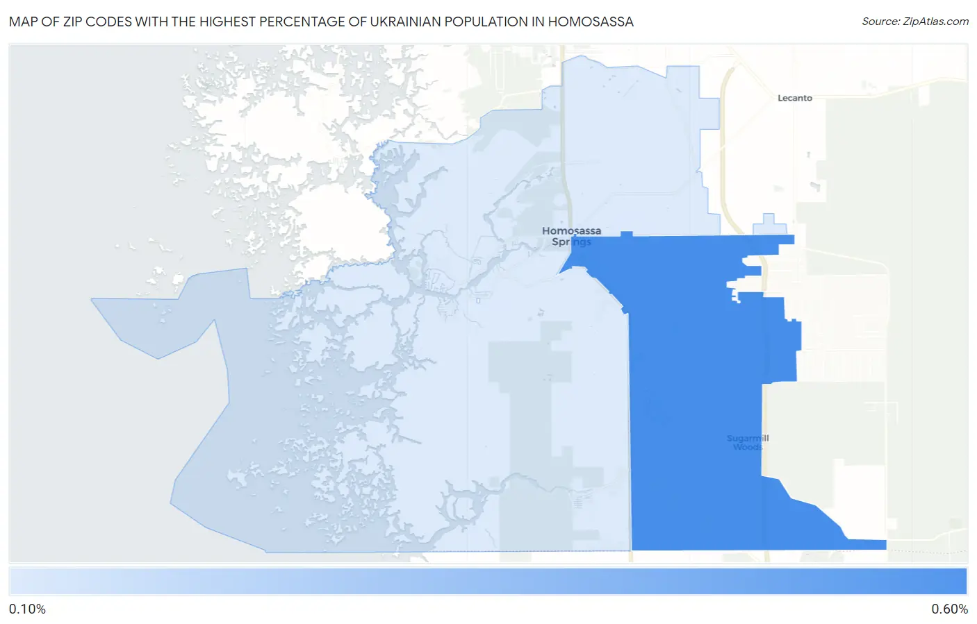 Zip Codes with the Highest Percentage of Ukrainian Population in Homosassa Map
