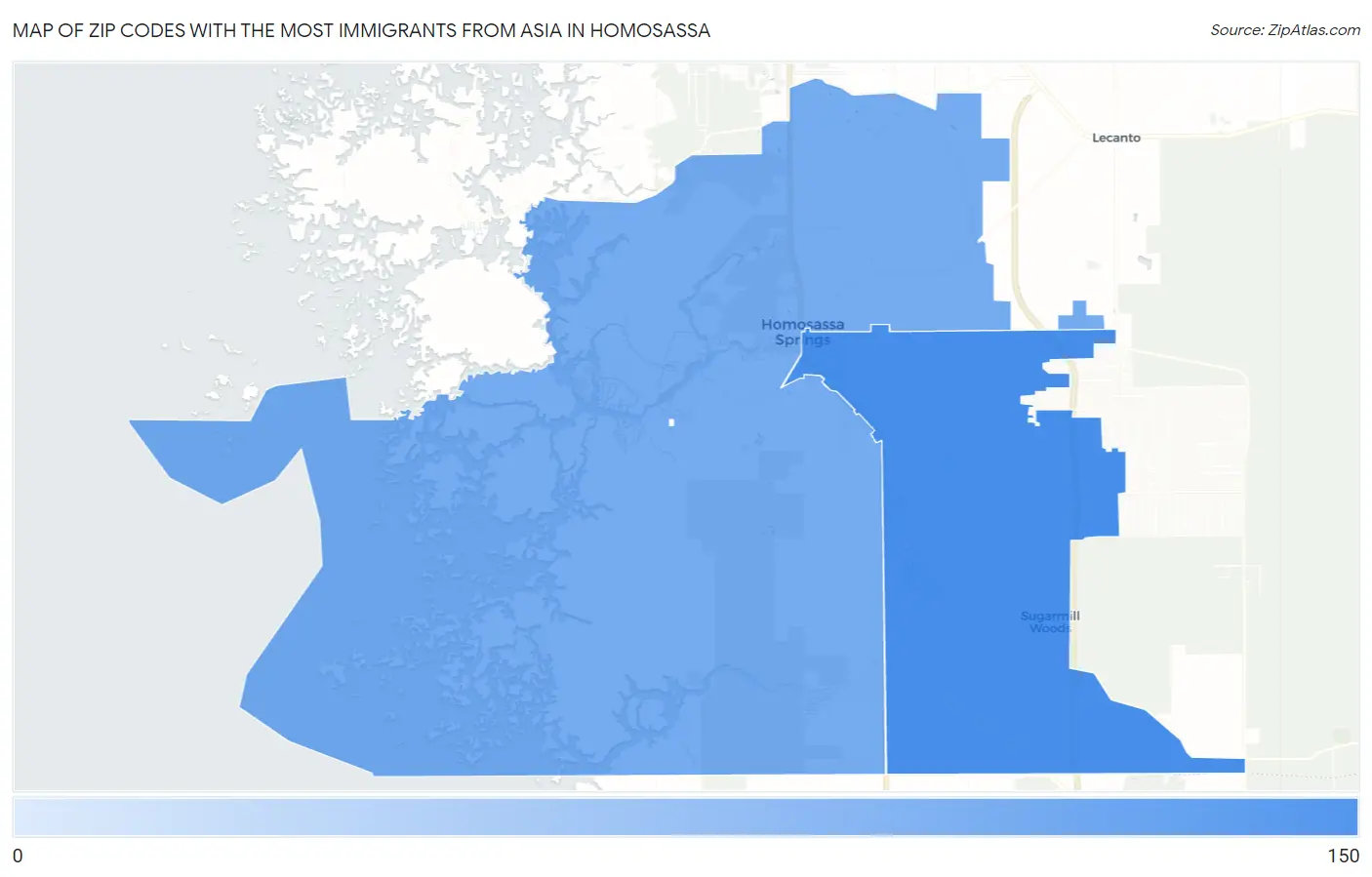 Zip Codes with the Most Immigrants from Asia in Homosassa Map