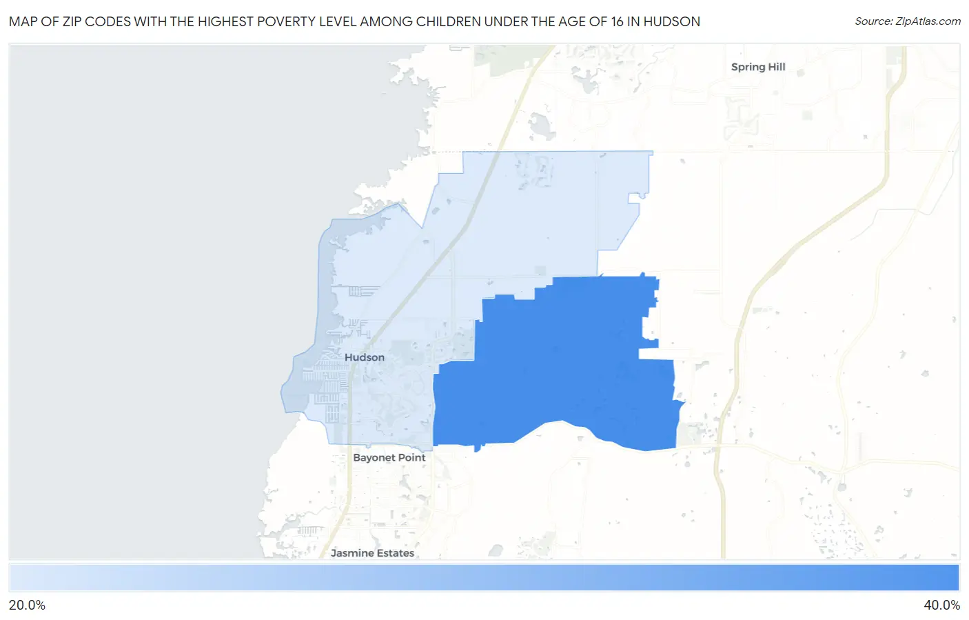 Zip Codes with the Highest Poverty Level Among Children Under the Age of 16 in Hudson Map
