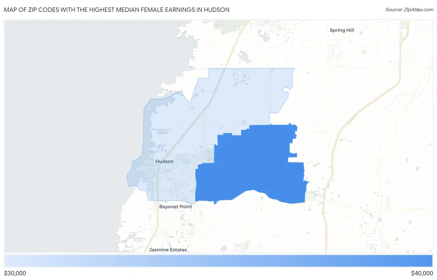 Zip Codes with the Highest Median Female Earnings in Hudson Map
