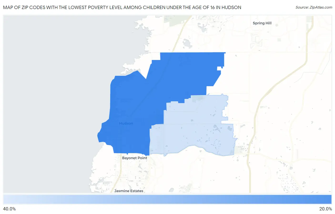 Zip Codes with the Lowest Poverty Level Among Children Under the Age of 16 in Hudson Map