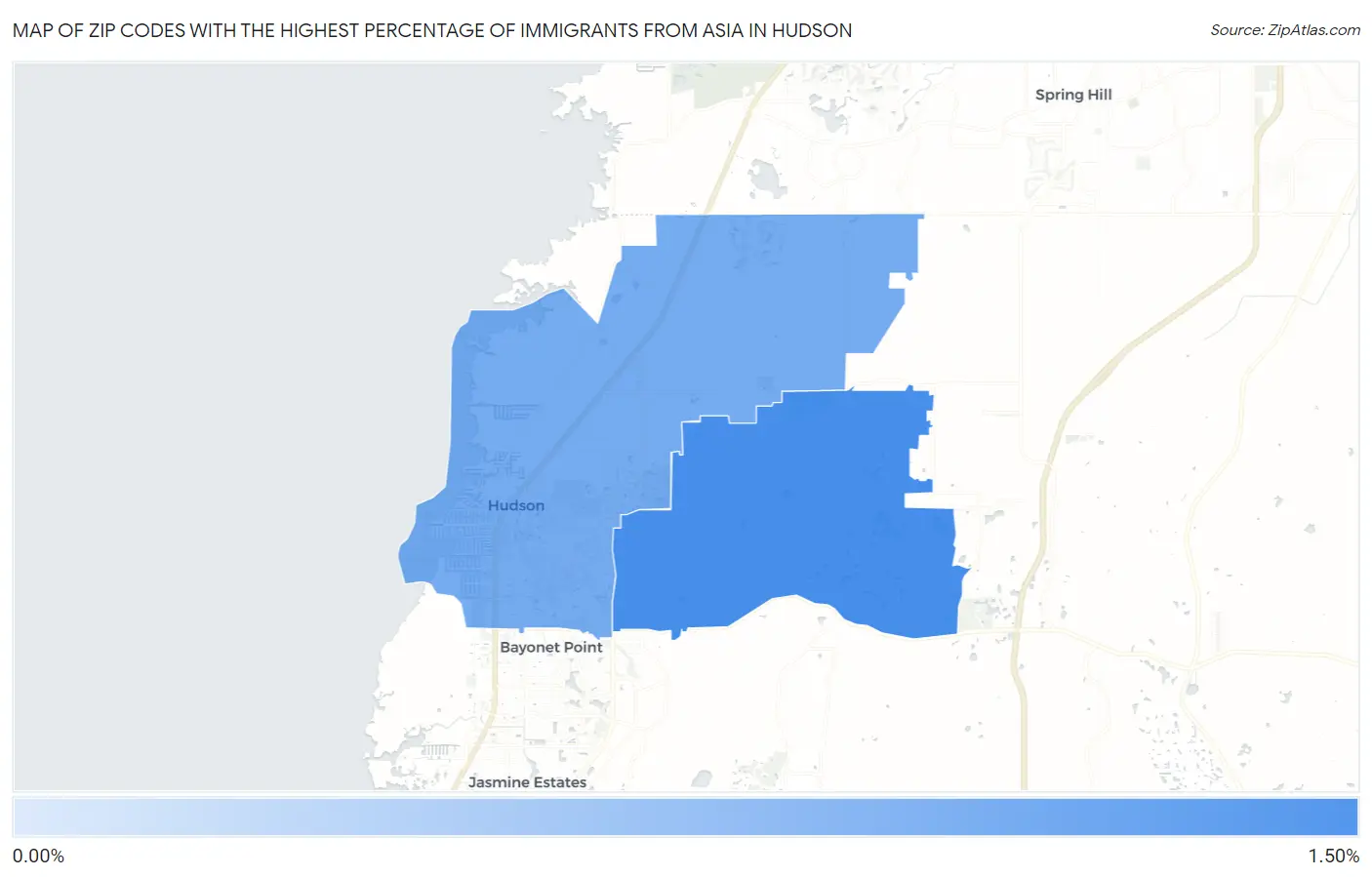 Zip Codes with the Highest Percentage of Immigrants from Asia in Hudson Map