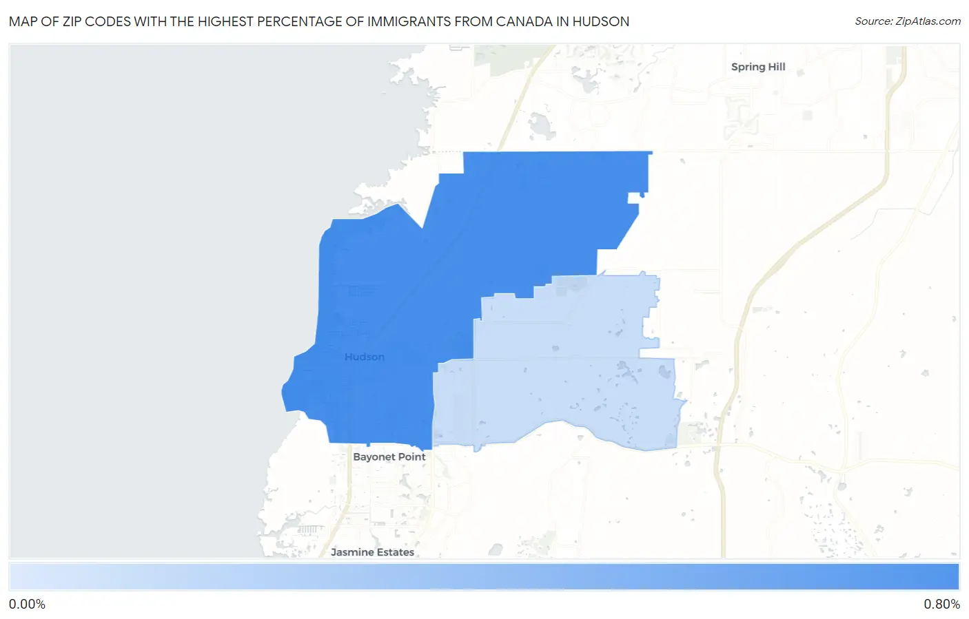 Zip Codes with the Highest Percentage of Immigrants from Canada in Hudson Map