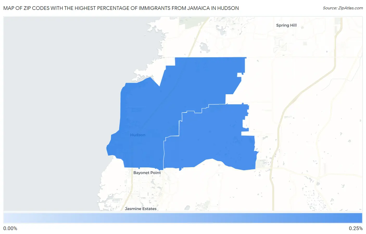 Zip Codes with the Highest Percentage of Immigrants from Jamaica in Hudson Map