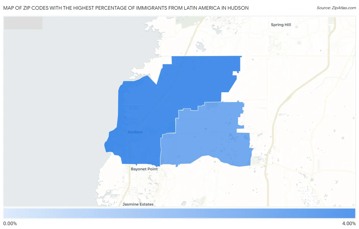 Zip Codes with the Highest Percentage of Immigrants from Latin America in Hudson Map