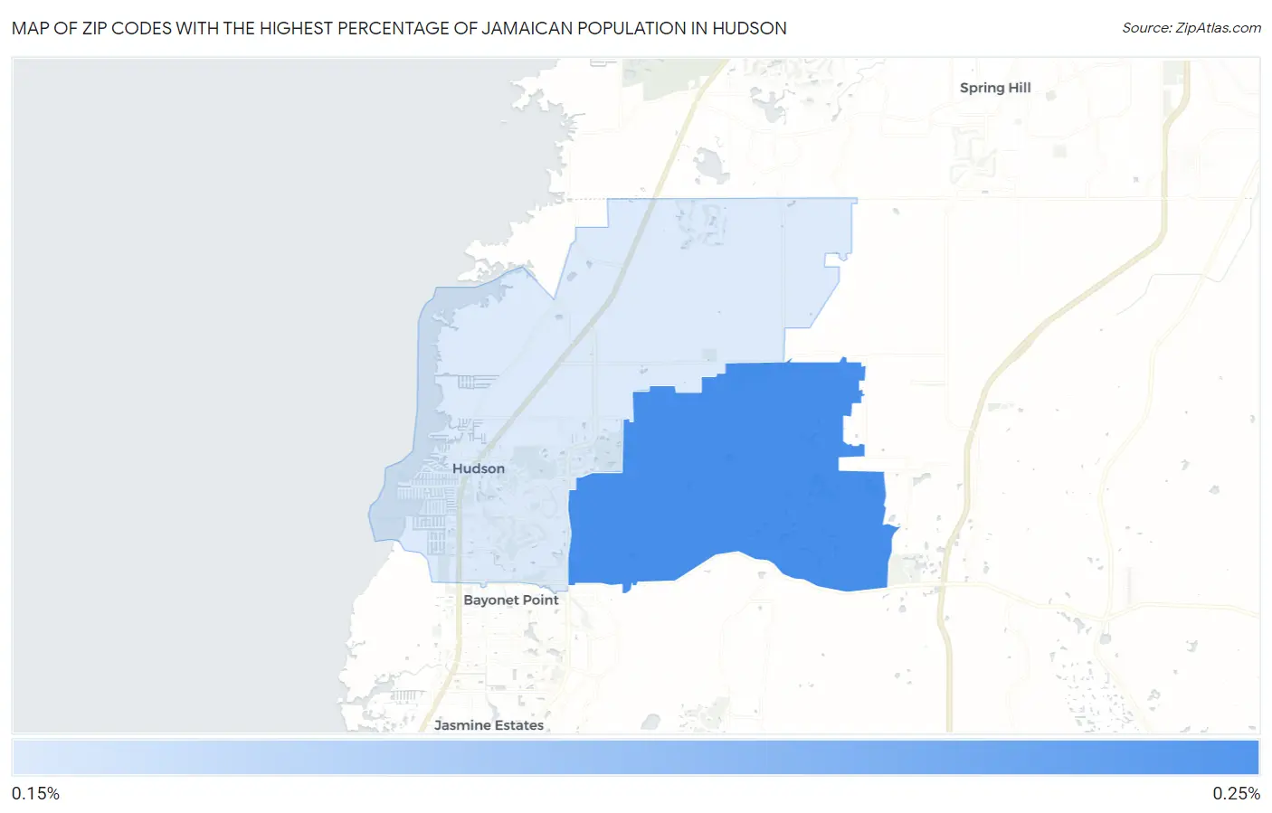 Zip Codes with the Highest Percentage of Jamaican Population in Hudson Map