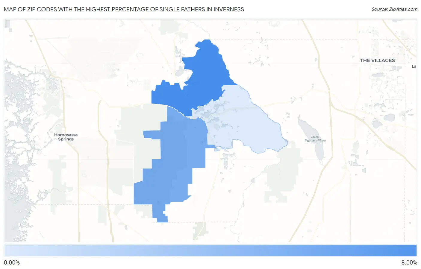 Zip Codes with the Highest Percentage of Single Fathers in Inverness Map